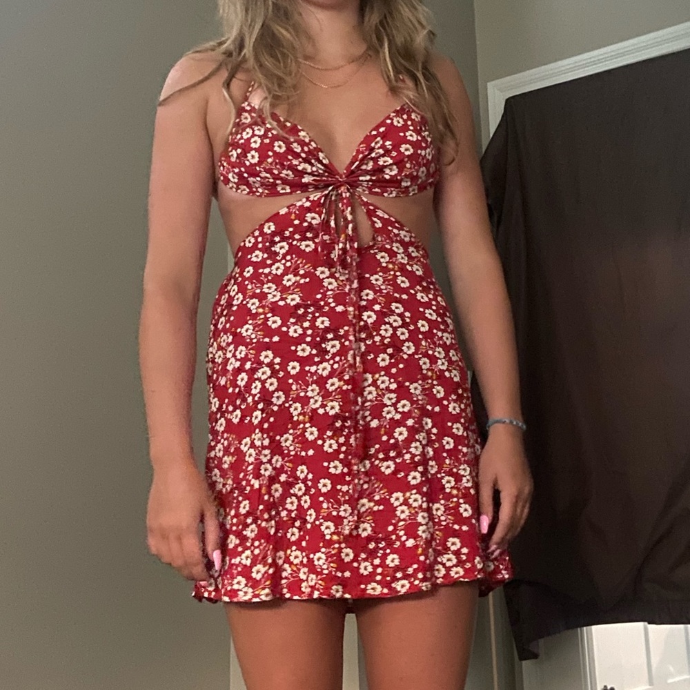 Red floral beach dress